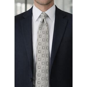 Bruno Piattelli Xtra Long 100% Silk Tie 63” Gray Silver Geometric Square Classic